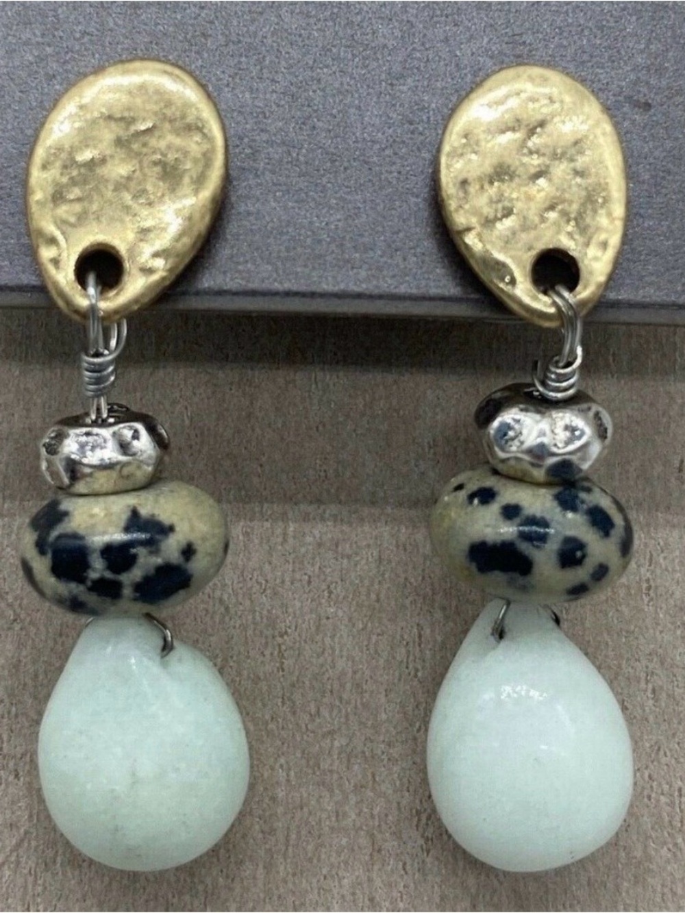 J Jill  Mixed-Material Drop Earrings in hammered Gold and silver and light blue